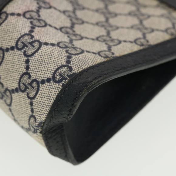 GUCCI GG Canvas Sherry Line Clutch Bag PVC Leather Gray Red Navy Auth th3543 - Picture 14 of 16